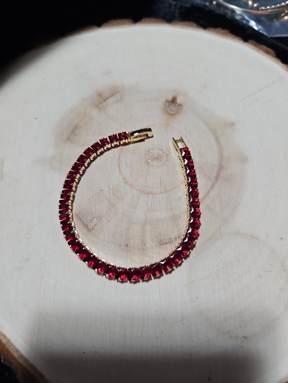 Gold Tennis Bracelet with Red Stones